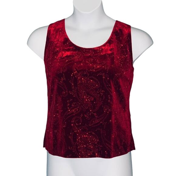 R&K Evening Cardigan & Tank Set Sz 14 Glittery Cocktail Party Stretch Red Velour - Picture 4 of 14